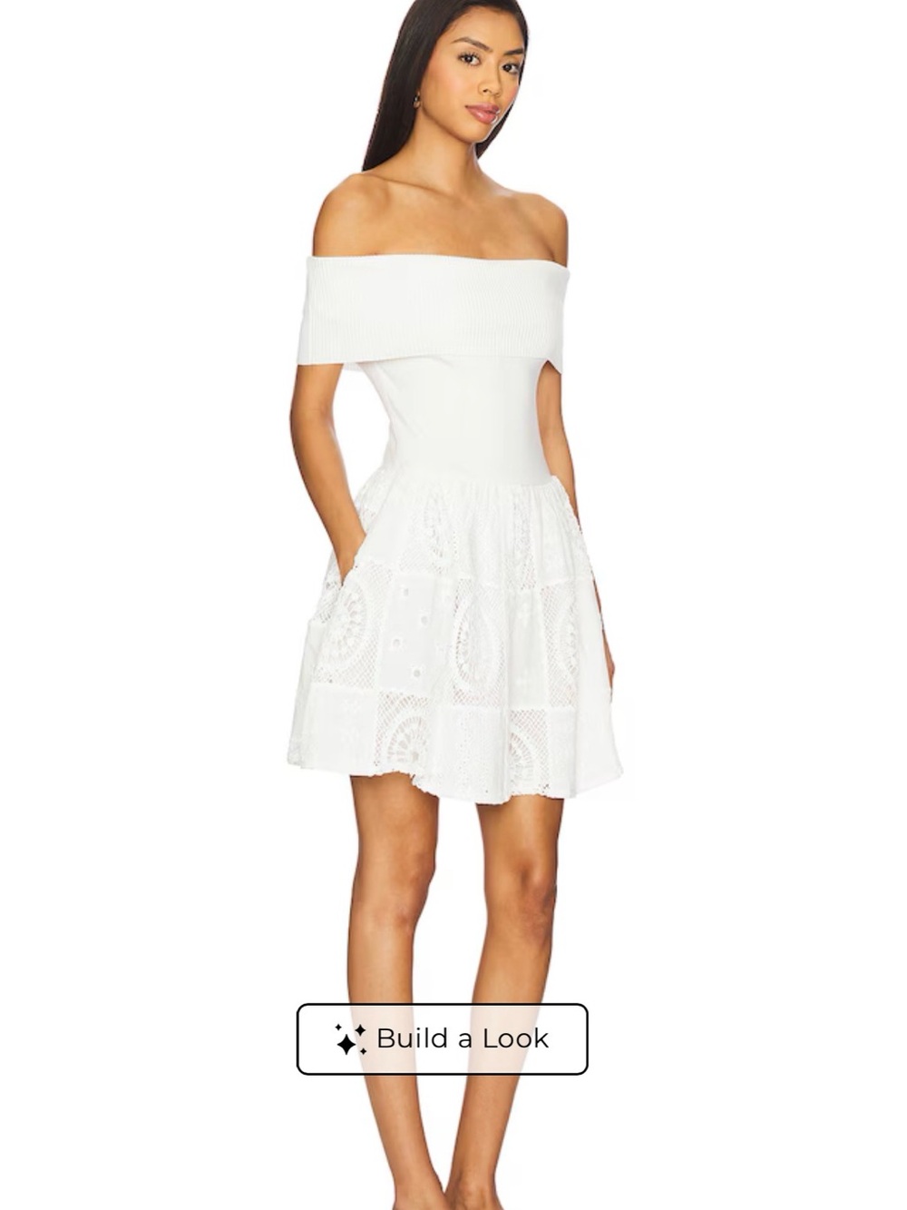 Line & Dot White Off-Shoulder Lace Mini Dress